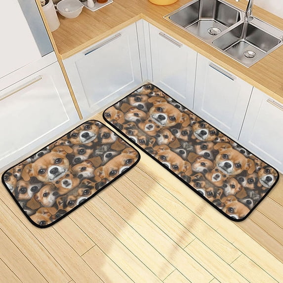 Dailycode 2 Pcs Kitchen Rug Set Non Slip Absorbent Soft Floor Mats for Kitchen Bathroom Chihuahua Dog Face 19.7"x27.6"+19.7"x47.2"