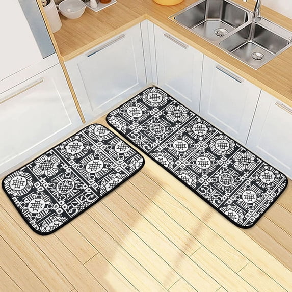 Dailycode 2 Pcs Kitchen Rug Set Non Slip Absorbent Soft Floor Mats for Kitchen Bathroom Chinese Traditional Motifs 19.7"x27.6"+19.7"x47.2"