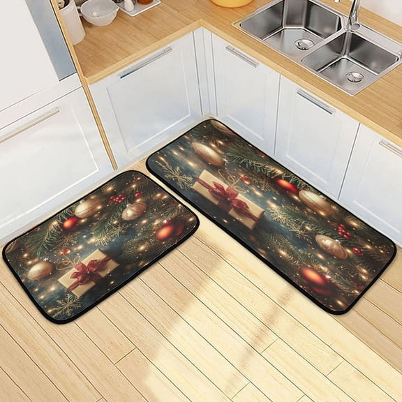 Dailycode 2 Pcs Kitchen Rug Set Non Slip Absorbent Soft Floor Mats for Kitchen Bathroom Christmas Tree Branches Gifts 19.7"x27.6"+19.7"x47.2"