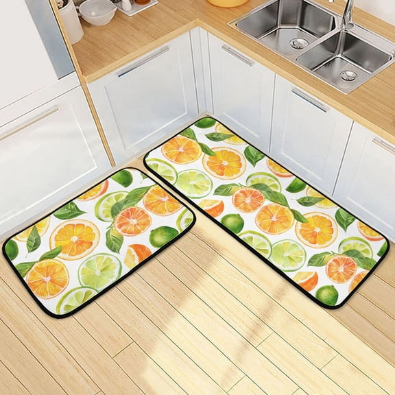 Dailycode 2 Pcs Kitchen Rug Set Non Slip Absorbent Soft Floor Mats for Kitchen Bathroom Citrus Fruits and Leaves 19.7"x27.6"+19.7"x47.2"
