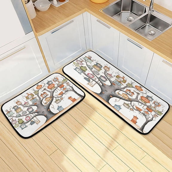 Dailycode 2 Pcs Kitchen Rug Set Non Slip Absorbent Soft Floor Mats for Kitchen Bathroom Clock on Tree 19.7"x27.6" 19.7"x47.2"