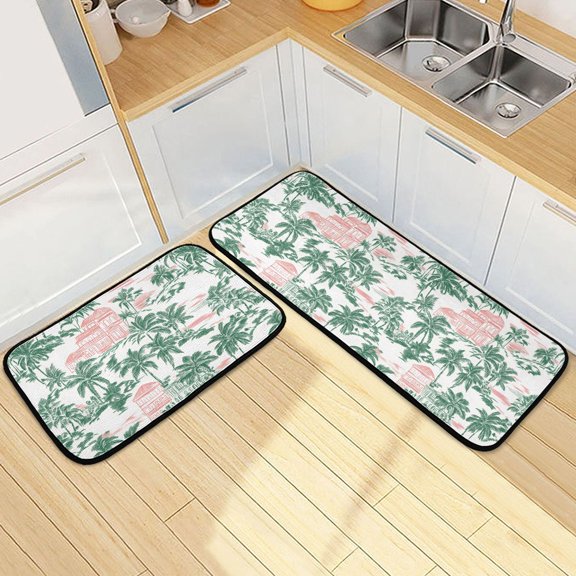 Dailycode 2 Pcs Kitchen Rug Set Non Slip Absorbent Soft Floor Mats for Kitchen Bathroom Coconut Tree House 19.7"x27.6" 19.7"x47.2"
