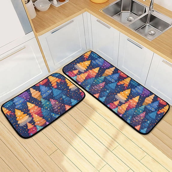 Dailycode 2 Pcs Kitchen Rug Set Non Slip Absorbent Soft Floor Mats for Kitchen Bathroom Colorful Tree and Snow 19.7"x27.6"+19.7"x47.2"