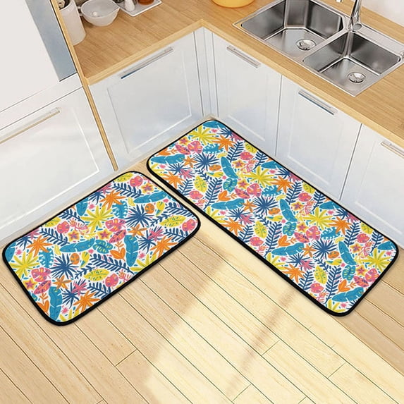 Dailycode 2 Pcs Kitchen Rug Set Non Slip Absorbent Soft Floor Mats for Kitchen Bathroom Colorful Various Leaf 19.7"x27.6"+19.7"x47.2"