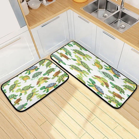 Dailycode 2 Pcs Kitchen Rug Set Non Slip Absorbent Soft Floor Mats for Kitchen Bathroom Cute Baby Turtles 19.7"x27.6"+19.7"x47.2"