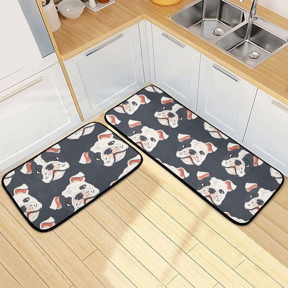 Dailycode 2 Pcs Kitchen Rug Set Non Slip Absorbent Soft Floor Mats for Kitchen Bathroom Cute Bulldog Dog Face 19.7"x27.6" 19.7"x47.2"
