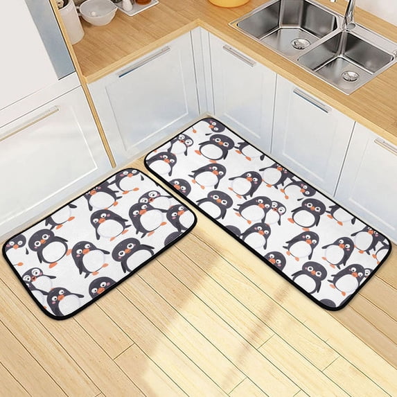 Dailycode 2 Pcs Kitchen Rug Set Non Slip Absorbent Soft Floor Mats for Kitchen Bathroom Cute Happy Penguins 19.7"x27.6"+19.7"x47.2"