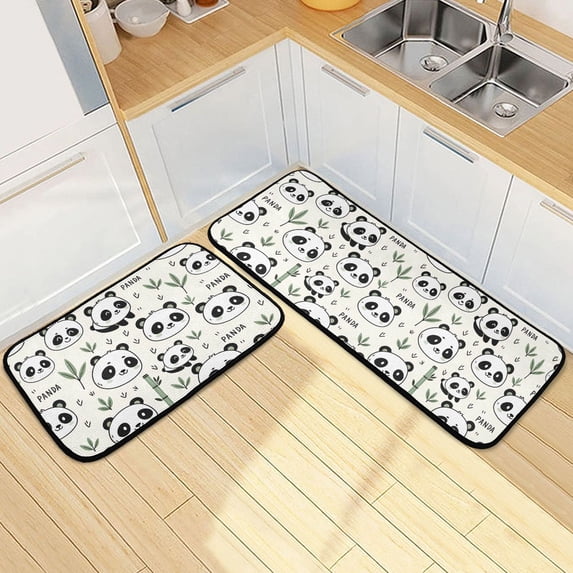 Dailycode 2 Pcs Kitchen Rug Set Non Slip Absorbent Soft Floor Mats for Kitchen Bathroom Cute Panda Face and Bamboo 19.7"x27.6"+19.7"x47.2"
