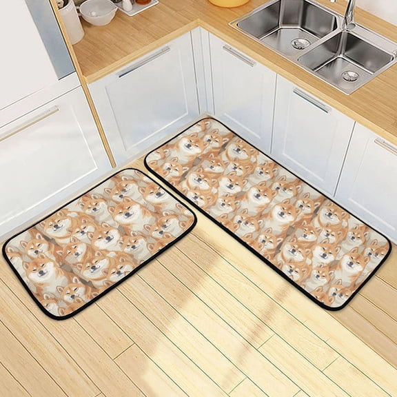 Dailycode 2 Pcs Kitchen Rug Set Non Slip Absorbent Soft Floor Mats for Kitchen Bathroom Cute Shiba Inu Dogs 19.7"x27.6" 19.7"x47.2"