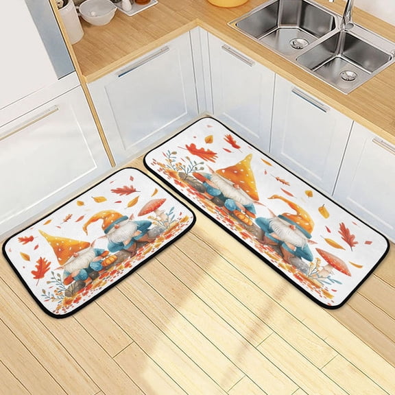 Dailycode 2 Pcs Kitchen Rug Set Non Slip Absorbent Soft Floor Mats for Kitchen Bathroom Dwarf Leaf Mushroom Pumpkin 19.7"x27.6" 19.7"x47.2"