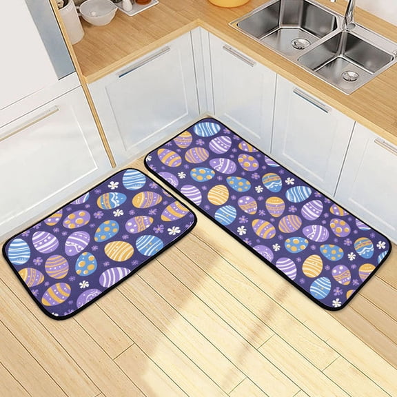 Dailycode 2 Pcs Kitchen Rug Set Non Slip Absorbent Soft Floor Mats for Kitchen Bathroom Easter Egg and Snow 19.7"x27.6" 19.7"x47.2"