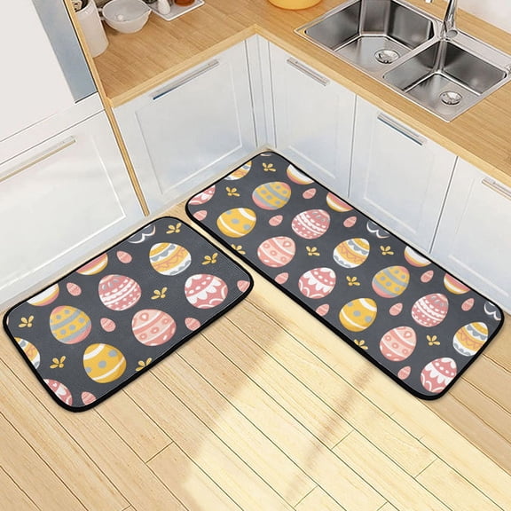 Dailycode 2 Pcs Kitchen Rug Set Non Slip Absorbent Soft Floor Mats for Kitchen Bathroom Easter Egg with Grass 19.7"x27.6" 19.7"x47.2"