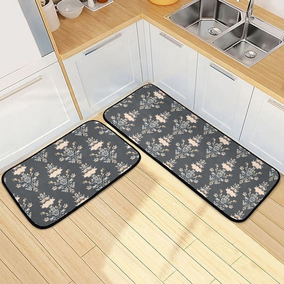 Dailycode 2 Pcs Kitchen Rug Set Non Slip Absorbent Soft Floor Mats for Kitchen Bathroom Elegant Vintage French Floral 19.7"x27.6"+19.7"x47.2"