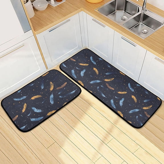 Dailycode 2 Pcs Kitchen Rug Set Non Slip Absorbent Soft Floor Mats for Kitchen Bathroom Falling Feathers 19.7"x27.6"+19.7"x47.2"