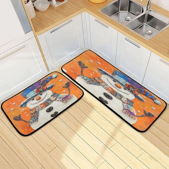 Dailycode 2 Pcs Kitchen Rug Set Non Slip Absorbent Soft Floor Mats for Kitchen Bathroom Fashionably Dressed Snowmen 19.7"x27.6"+19.7"x47.2"