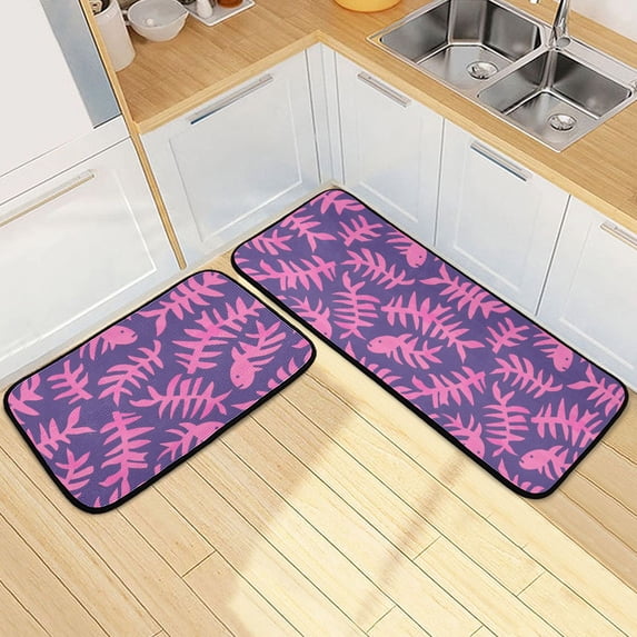 Dailycode 2 Pcs Kitchen Rug Set Non Slip Absorbent Soft Floor Mats for Kitchen Bathroom Fish Bone 19.7"x27.6"+19.7"x47.2"