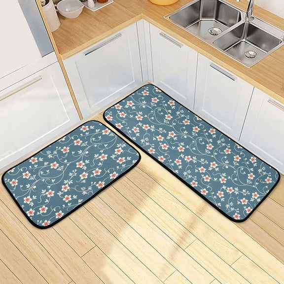 Dailycode 2 Pcs Kitchen Rug Set Non Slip Absorbent Soft Floor Mats for Kitchen Bathroom Flower Vintage Floral 19.7"x27.6" 19.7"x47.2"