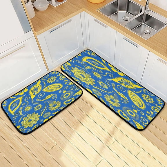 Dailycode 2 Pcs Kitchen Rug Set Non Slip Absorbent Soft Floor Mats for Kitchen Bathroom Flower and Leaves 19.7"x27.6" 19.7"x47.2"