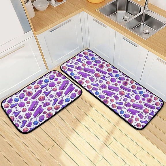 Dailycode 2 Pcs Kitchen Rug Set Non Slip Absorbent Soft Floor Mats for Kitchen Bathroom Football Basketball Shoes 19.7"x27.6"+19.7"x47.2"