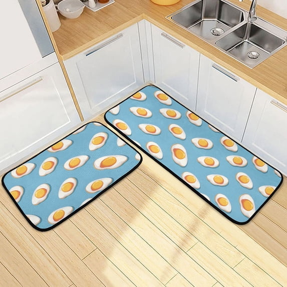Dailycode 2 Pcs Kitchen Rug Set Non Slip Absorbent Soft Floor Mats for Kitchen Bathroom Fry Egg Pattern 19.7"x27.6"+19.7"x47.2"