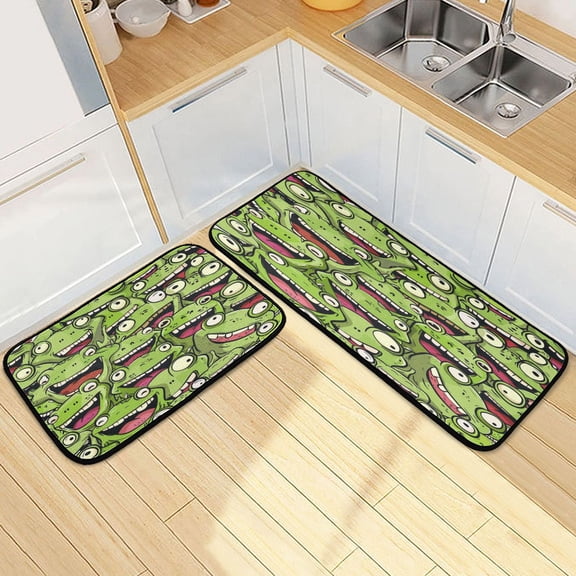 Dailycode 2 Pcs Kitchen Rug Set Non Slip Absorbent Soft Floor Mats for Kitchen Bathroom Funny Cartoon Frogs Face 19.7"x27.6"+19.7"x47.2"
