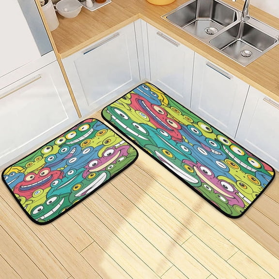 Dailycode 2 Pcs Kitchen Rug Set Non Slip Absorbent Soft Floor Mats for Kitchen Bathroom Funny Colorful Frog Face 19.7"x27.6"+19.7"x47.2"