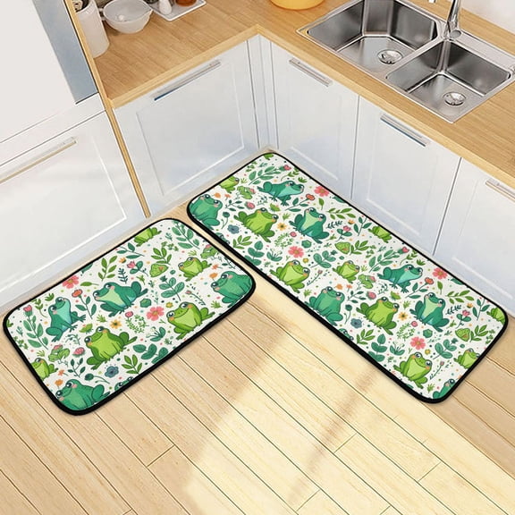 Dailycode 2 Pcs Kitchen Rug Set Non Slip Absorbent Soft Floor Mats for Kitchen Bathroom Funny Frog and Plant 19.7"x27.6"+19.7"x47.2"