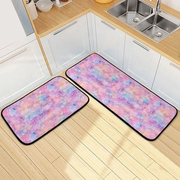 Dailycode 2 Pcs Kitchen Rug Set Non Slip Absorbent Soft Floor Mats for Kitchen Bathroom Gorgeous Fish Scale 19.7"x27.6"+19.7"x47.2"