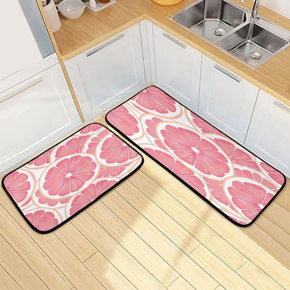 Dailycode 2 Pcs Kitchen Rug Set Non Slip Absorbent Soft Floor Mats for Kitchen Bathroom Grapefruit Fruit 19.7"x27.6"+19.7"x47.2"