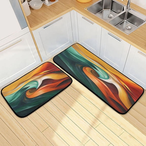 Dailycode 2 Pcs Kitchen Rug Set Non Slip Absorbent Soft Floor Mats for Kitchen Bathroom Green Orange Tie Dye 19.7"x27.6" 19.7"x47.2"
