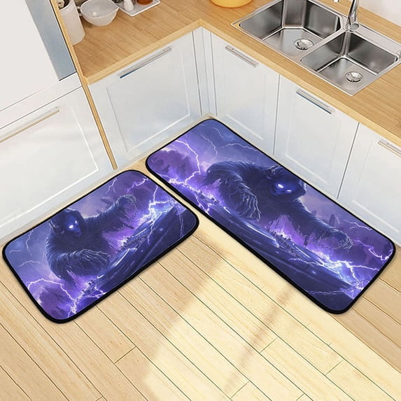 Dailycode 2 Pcs Kitchen Rug Set Non Slip Absorbent Soft Floor Mats for Kitchen Bathroom Grim Reaper Play Dj 19.7"x27.6"+19.7"x47.2"