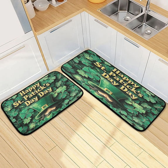 Dailycode 2 Pcs Kitchen Rug Set Non Slip Absorbent Soft Floor Mats for Kitchen Bathroom Happy St. Patrick's Day 19.7"x27.6"+19.7"x47.2"