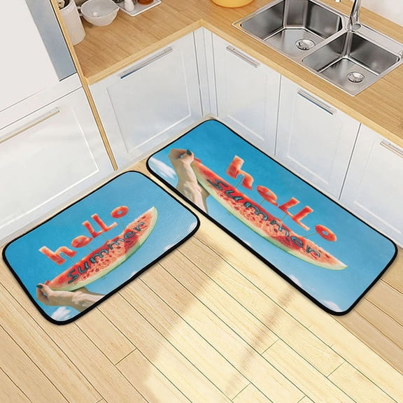 Dailycode 2 Pcs Kitchen Rug Set Non Slip Absorbent Soft Floor Mats for Kitchen Bathroom Hello Summer Watermelon 19.7"x27.6"+19.7"x47.2"