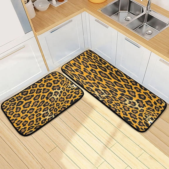 Dailycode 2 Pcs Kitchen Rug Set Non Slip Absorbent Soft Floor Mats for Kitchen Bathroom Leopard Print Clip Art 19.7"x27.6"+19.7"x47.2"
