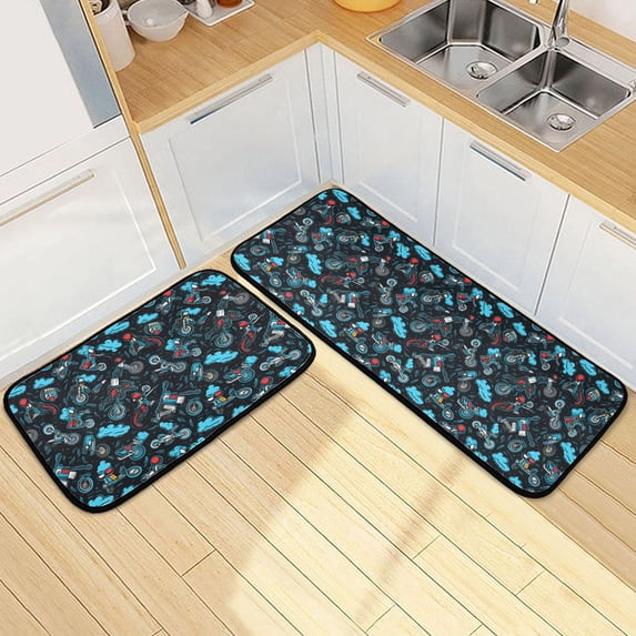 Dailycode 2 Pcs Kitchen Rug Set Non Slip Absorbent Soft Floor Mats for Kitchen Bathroom Motorbike and Biker 19.7"x27.6"+19.7"x47.2"