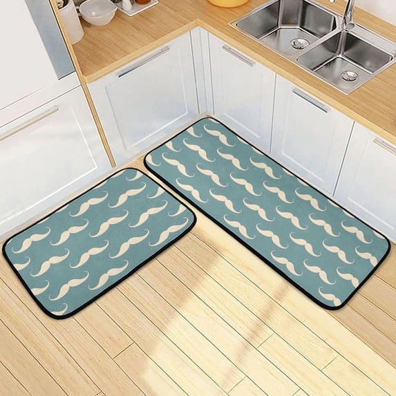 Dailycode 2 Pcs Kitchen Rug Set Non Slip Absorbent Soft Floor Mats for Kitchen Bathroom Mustache 19.7"x27.6"+19.7"x47.2"