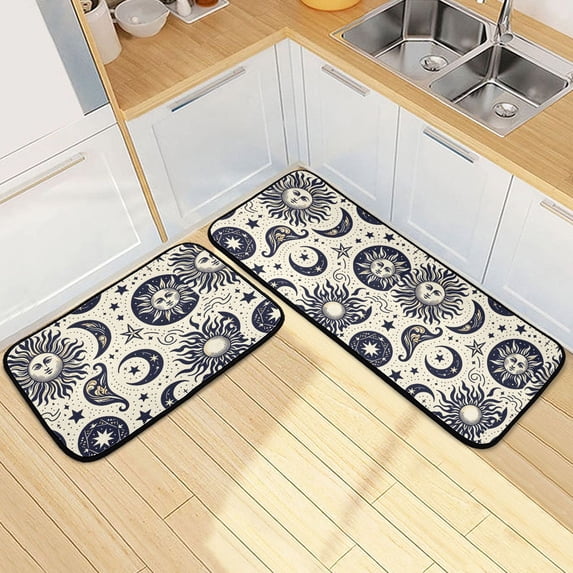 Dailycode 2 Pcs Kitchen Rug Set Non Slip Absorbent Soft Floor Mats for Kitchen Bathroom Mystical Sun Moon Star Zodiac 19.7"x27.6"+19.7"x47.2"