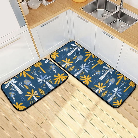 Dailycode 2 Pcs Kitchen Rug Set Non Slip Absorbent Soft Floor Mats for Kitchen Bathroom Palm Trees and Plants 19.7"x27.6" 19.7"x47.2"