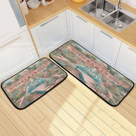 Dailycode 2 Pcs Kitchen Rug Set Non Slip Absorbent Soft Floor Mats for Kitchen Bathroom Peacock in Gardens 19.7"x27.6"+19.7"x47.2"