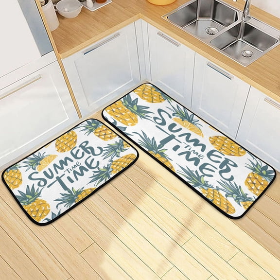 Dailycode 2 Pcs Kitchen Rug Set Non Slip Absorbent Soft Floor Mats for Kitchen Bathroom Pineapple Summer Time 19.7"x27.6"+19.7"x47.2"