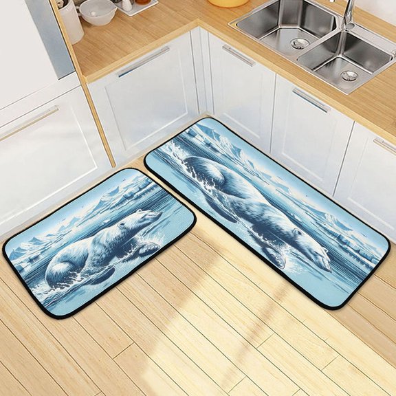 Dailycode 2 Pcs Kitchen Rug Set Non Slip Absorbent Soft Floor Mats for Kitchen Bathroom Polar Bear Swim in Water 19.7"x27.6"+19.7"x47.2"