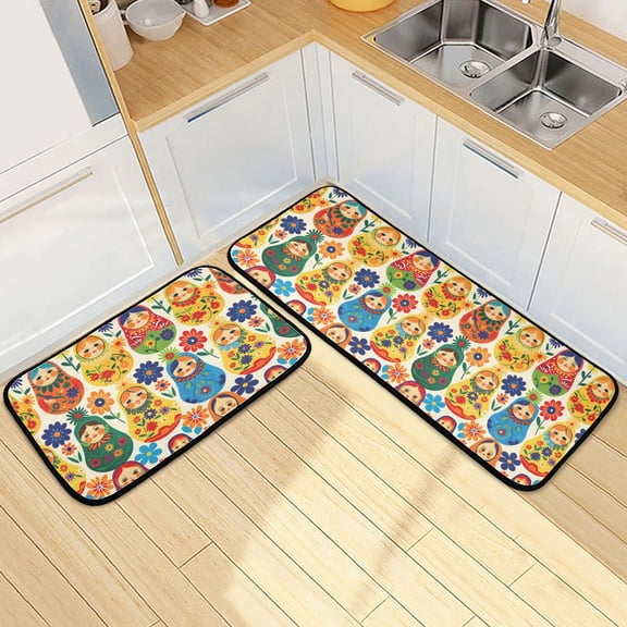 Dailycode 2 Pcs Kitchen Rug Set Non Slip Absorbent Soft Floor Mats for Kitchen Bathroom Russian Matryoshka 19.7"x27.6"+19.7"x47.2"