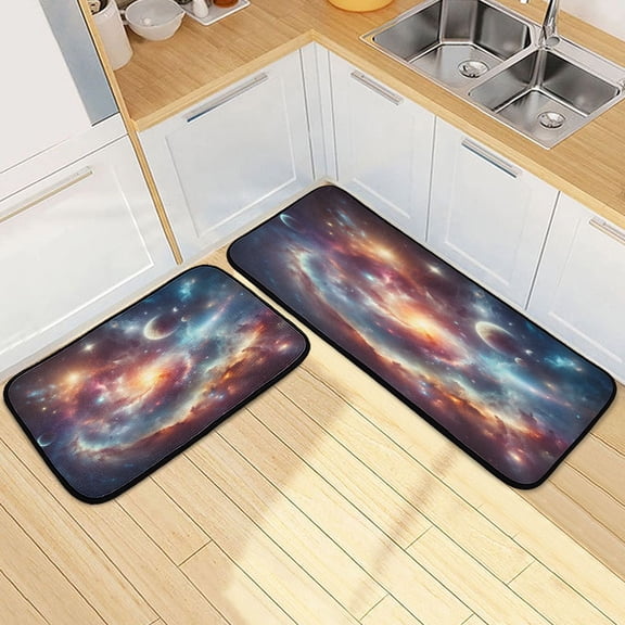Dailycode 2 Pcs Kitchen Rug Set Non Slip Absorbent Soft Floor Mats for Kitchen Bathroom Space Universe Galaxy 19.7"x27.6"+19.7"x47.2"