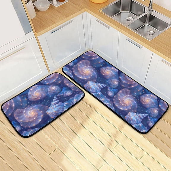 Dailycode 2 Pcs Kitchen Rug Set Non Slip Absorbent Soft Floor Mats for Kitchen Bathroom Starry Sky Shells 19.7"x27.6" 19.7"x47.2"