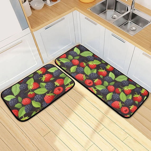 Dailycode 2 Pcs Kitchen Rug Set Non Slip Absorbent Soft Floor Mats for Kitchen Bathroom Strawberry and Blackberry Fruit 19.7"x27.6"+19.7"x47.2"