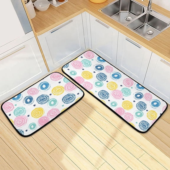 Dailycode 2 Pcs Kitchen Rug Set Non Slip Absorbent Soft Floor Mats for Kitchen Bathroom Swirl Circle 19.7"x27.6"+19.7"x47.2"