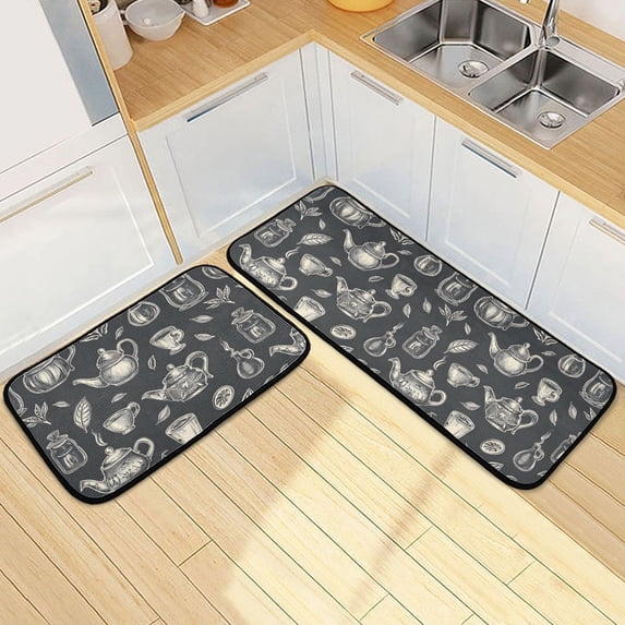 Dailycode 2 Pcs Kitchen Rug Set Non Slip Absorbent Soft Floor Mats for Kitchen Bathroom Tea Set with Tea Pots 19.7"x27.6"+19.7"x47.2"