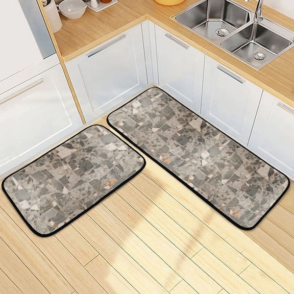 Dailycode 2 Pcs Kitchen Rug Set Non Slip Absorbent Soft Floor Mats for Kitchen Bathroom Terrazzo Floor 19.7"x27.6" 19.7"x47.2"