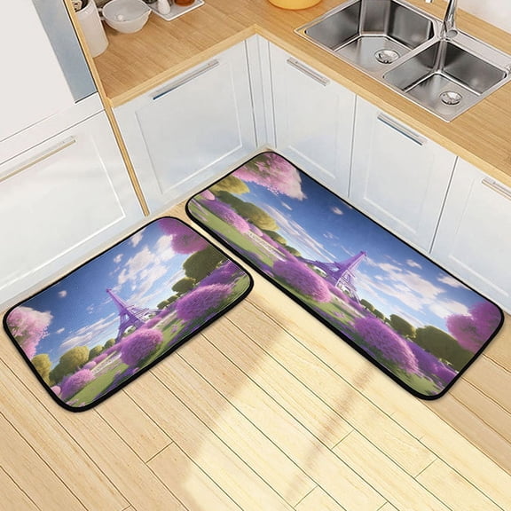 Dailycode 2 Pcs Kitchen Rug Set Non Slip Absorbent Soft Floor Mats for Kitchen Bathroom Tower in Park 19.7"x27.6" 19.7"x47.2"