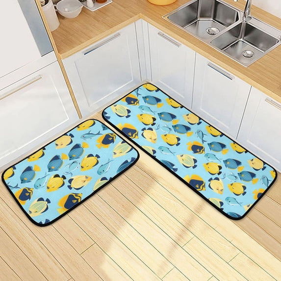 Dailycode 2 Pcs Kitchen Rug Set Non Slip Absorbent Soft Floor Mats for Kitchen Bathroom Tropical Fish in Water 19.7"x27.6"+19.7"x47.2"